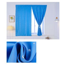 Solid Color Star Curtain White Tulle Hook&Loop No Punching Easy To Install Bedroom Girls Kids Adult Shading Simple Self-adhesive (Color: 03 Blue silver stars, size: W 1.2m x H 1.5m(single opening))